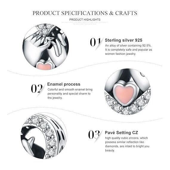 Geschenke für Frauen Anhänger Charm aus 925er Sterlingsilber, Herzform mit Händen, Liebes-Anhänger, kompatibel mit Pandora-Armband, Schmuckgeschenk