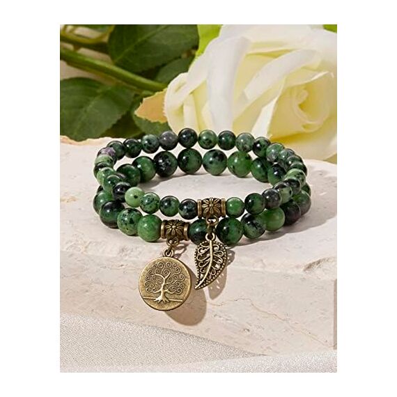 Farfume Chakra Armbänder für Frauen - Kristalle Armband Frauen natürliche Edelsteine Yoga Reiki - ein Satz von Doppel-Armbänder(Epidot(Mittel)
