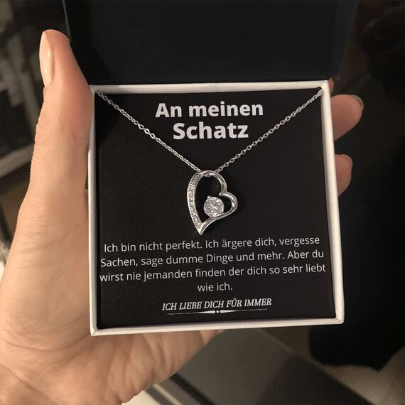Ahnona An Meinen Schatz Haltzkette Edle Halskette für Damen 14 Karat Weißgold Beschichtet, Muttertag, Jahrestag, Geburtstag Geschenk (Herz Silber)