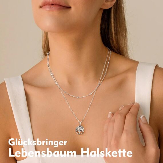 Lydreewam Lebensbaum Kette für Damen 925 Sterling Silber Baum des Lebens Doppel Layered Halskette mit Geschenkbox für Geburtstag Muttertag Weihnachten, verstellbar 40+5cm