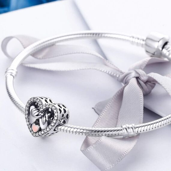 Geschenke für Frauen Anhänger Charm aus 925er Sterlingsilber, Herzform mit Händen, Liebes-Anhänger, kompatibel mit Pandora-Armband, Schmuckgeschenk