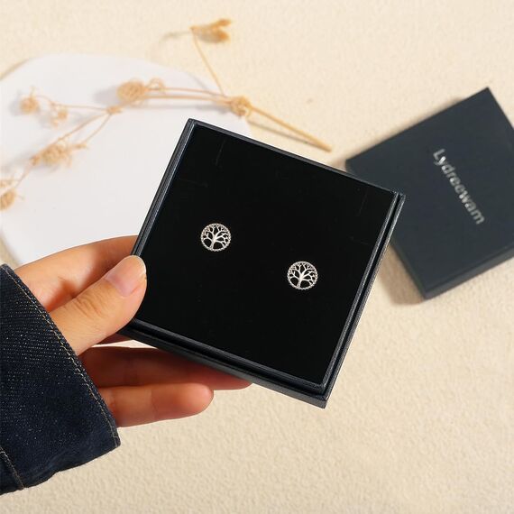 Lydreewam Lebensbaum Ohrringe für Damen 925 Sterling Silber Ohrstecker mit Geschenkbox für Weihnachten Geburtstag Muttertag, Durchmesser 10mm