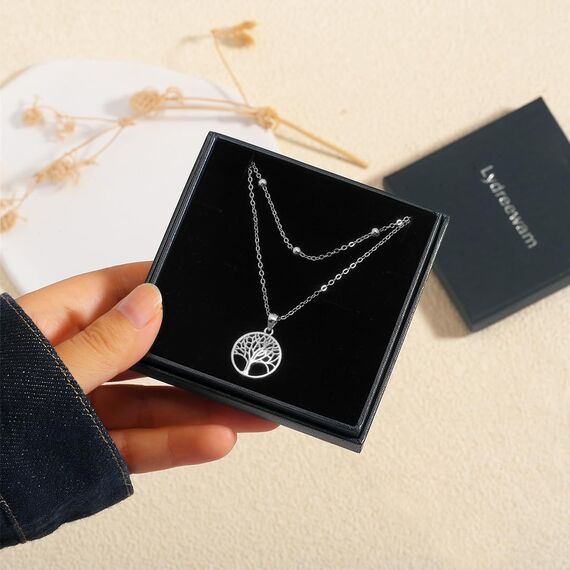 Lydreewam Lebensbaum Kette für Damen 925 Sterling Silber Baum des Lebens Doppel Layered Halskette mit Geschenkbox für Geburtstag Muttertag Weihnachten, verstellbar 40+5cm