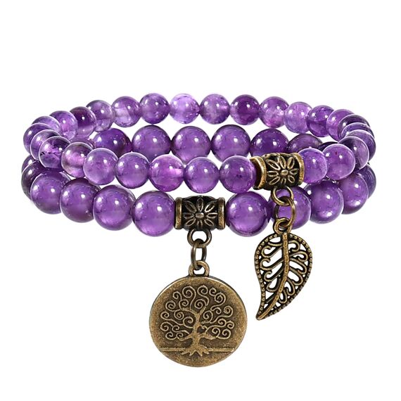 Farfume Chakra Armbänder für Frauen - Kristalle Armband Frauen natürliche Edelsteine Yoga Reiki - ein Satz von Doppel-Armbänder(Amethyst(Mittel)
