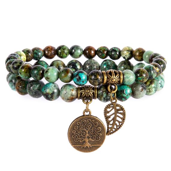 Farfume Chakra Armbänder für Frauen - Kristalle Armband Frauen natürliche Edelsteine Yoga Reiki - ein Satz von Doppel-Armbänder(Afrikanische Türkisperlen(Mittel)