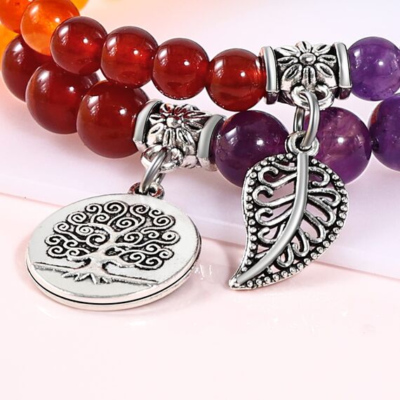 Farfume Chakra Armband Echte Steine, Edelsteine Armbänder fur Damen (N2 Sieben Chakren und Baum des Lebens)
