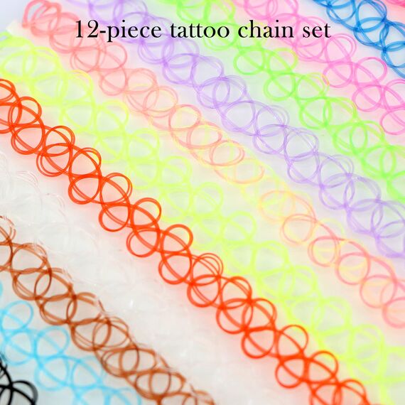 MXTIMWAN 12 Stück Choker Halskette Set, Stretch Choker, Tattoo Kette, Gummi Halsband, Damen Elastische Halskette