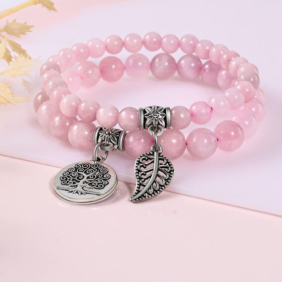 Farfume Chakra Armbänder für Frauen - Kristalle Armband Frauen natürliche Edelsteine Yoga Reiki - ein Satz von Doppel-Armbänder(Rosenquarz(Klein)