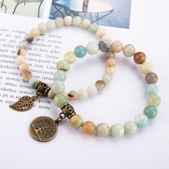 Farfume Chakra Armbänder für Frauen - Kristalle Armband Frauen natürliche Edelsteine Yoga Reiki - ein Satz von Doppel-Armbänder(Amazonitperlen(Mittel)