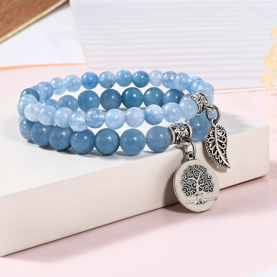 Farfume Chakra Armbänder für Frauen - Kristalle Armband Frauen natürliche Edelsteine Yoga Reiki - ein Satz von Doppel-Armbänder(Aquamarin(Klein)