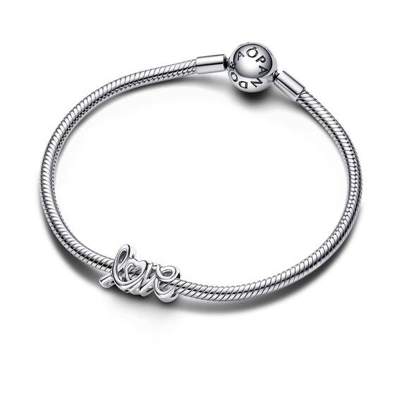 PANDORA Moments Handgeschriebenes Liebe Charm aus Sterling Silber, Kompatibel Moments Armbändern, 793055C00