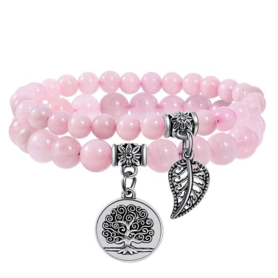 Farfume Chakra Armbänder für Frauen - Kristalle Armband Frauen natürliche Edelsteine Yoga Reiki - ein Satz von Doppel-Armbänder(Rosenquarz(Mittel)
