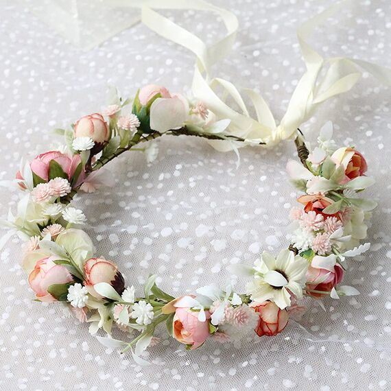 Hochzeitsgirlande, Blumenkranz, für Damen, Haarband, Blumenkranz, GuKKK Rosa und Armband, verstellbares Haarband für Party, Festival, Strand, Arbeit, Hochzeit (Rosa)