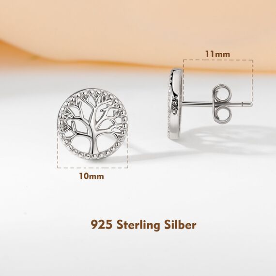 Lydreewam Lebensbaum Ohrringe für Damen 925 Sterling Silber Ohrstecker mit Geschenkbox für Weihnachten Geburtstag Muttertag, Durchmesser 10mm