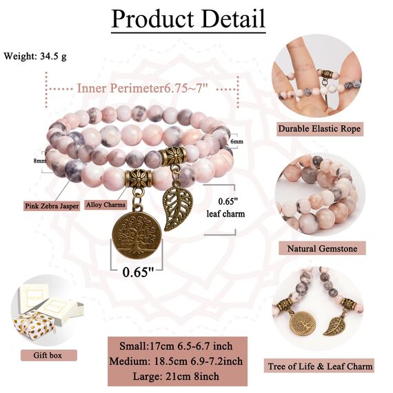 Farfume Chakra Armbänder für Frauen - Kristalle Armband Frauen natürliche Edelsteine Yoga Reiki - ein Satz von Doppel-Armbänder(Rose und Baum des Lebens(Groß)