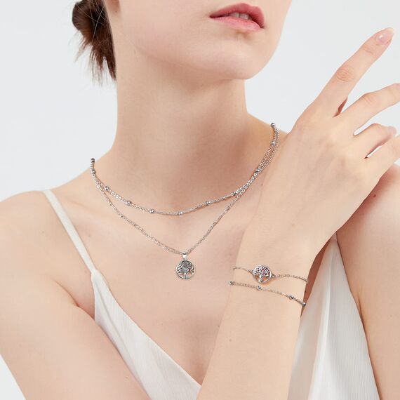 Lydreewam Lebensbaum Kette für Damen 925 Sterling Silber Baum des Lebens Doppel Layered Halskette mit Geschenkbox für Geburtstag Muttertag Weihnachten, verstellbar 40+5cm