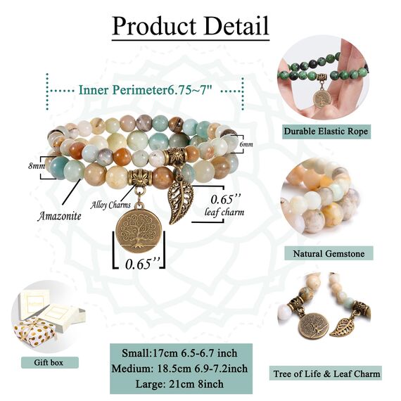 Farfume Chakra Armbänder für Frauen - Kristalle Armband Frauen natürliche Edelsteine Yoga Reiki - ein Satz von Doppel-Armbänder(Amazonitperlen(Groß)