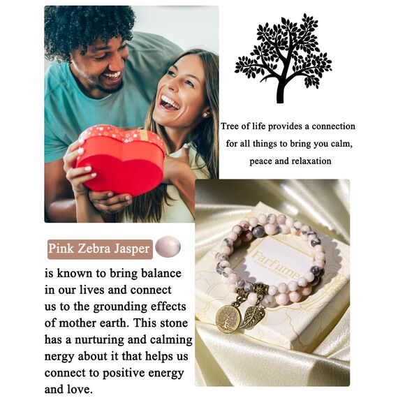 Farfume Chakra Armbänder für Frauen - Kristalle Armband Frauen natürliche Edelsteine Yoga Reiki - ein Satz von Doppel-Armbänder(Rose und Baum des Lebens(Mittel)