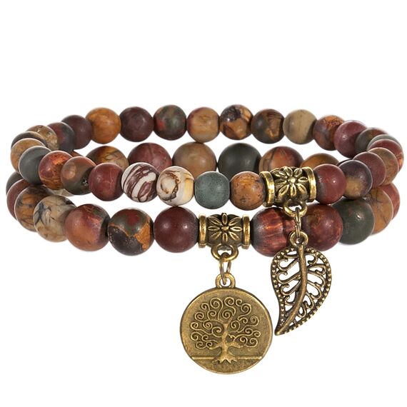 Farfume Chakra Armbänder für Frauen - Kristalle Armband Frauen natürliche Edelsteine Yoga Reiki - ein Satz von Doppel-Armbänder(Mehrfarbiger Picasso-Jaspis(Mittel)