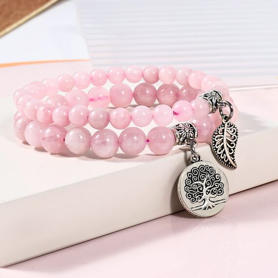 Farfume Chakra Armbänder für Frauen - Kristalle Armband Frauen natürliche Edelsteine Yoga Reiki - ein Satz von Doppel-Armbänder(Rosenquarz(Klein)