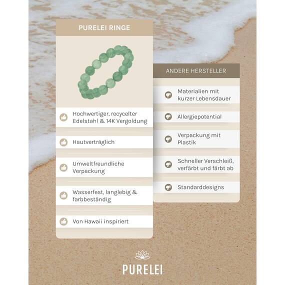 Purelei Aventurine Light Anxiety Ring (M-L) – Verstellbarer Damenring aus Aventurin-Perlen – Wasserfester Ring Damen – Anti Stress Ring – Schmuck für deinen individuellen Look