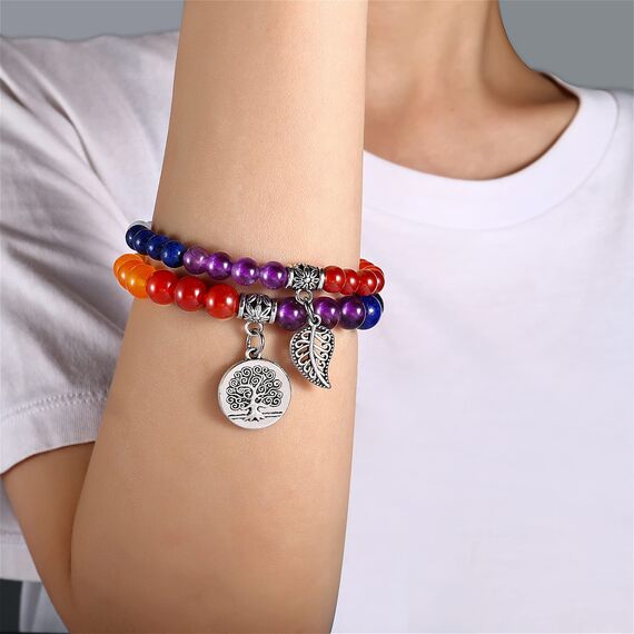 Farfume Chakra Armbänder für Frauen - Kristalle Armband Frauen natürliche Edelsteine Yoga Reiki - ein Satz von Doppel-Armbänder(Neue sieben Chakren(Groß)