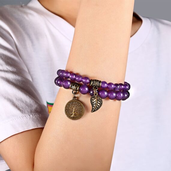 Farfume Chakra Armbänder für Frauen - Kristalle Armband Frauen natürliche Edelsteine Yoga Reiki - ein Satz von Doppel-Armbänder(Amethyst(Mittel)