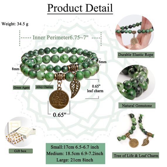 Farfume Chakra Armbänder für Frauen - Kristalle Armband Frauen natürliche Edelsteine Yoga Reiki - ein Satz von Doppel-Armbänder(Epidot(Groß)