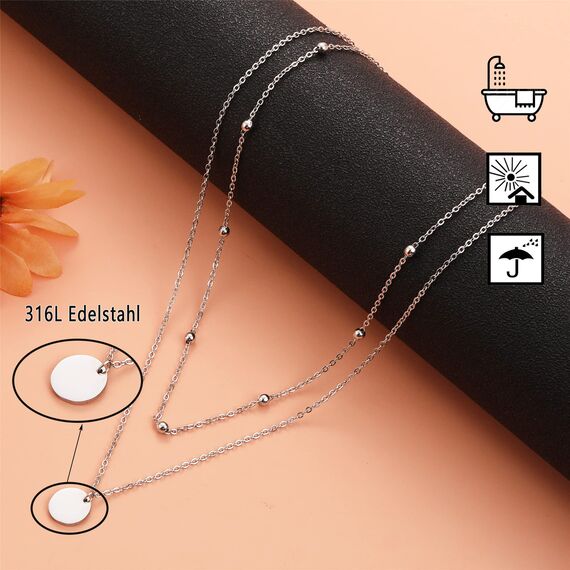 AFSTALR Damen Layered Kette Silber Plättchen Kette Doppel Multilayer Halskette mit Coin Runden Anhänger