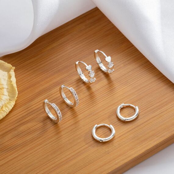 Creolen aus Sterling-Silber 925, klein, 3 Paar, Creolen, hypoallergen, für Frauen, Mädchen, Schmuck, Geschenk, 8 mm/10 mm/12 mm PABBEU, Zirkonia Diamant