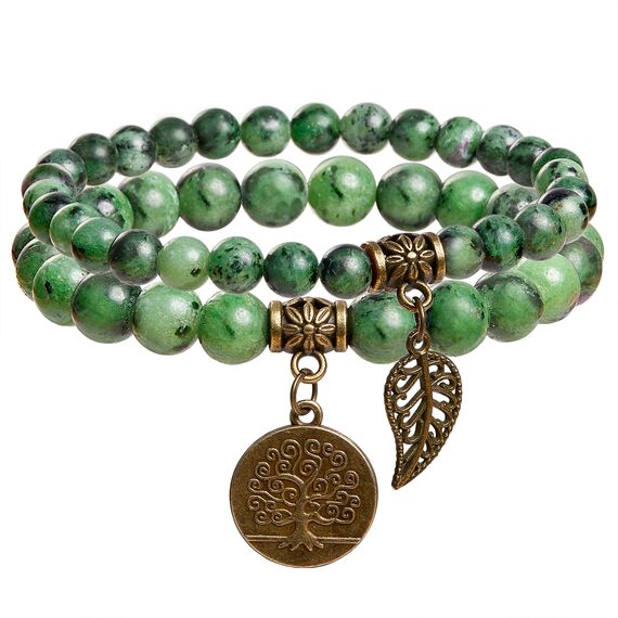 Farfume Chakra Armbänder für Frauen - Kristalle Armband Frauen natürliche Edelsteine Yoga Reiki - ein Satz von Doppel-Armbänder(Epidot(Klein)