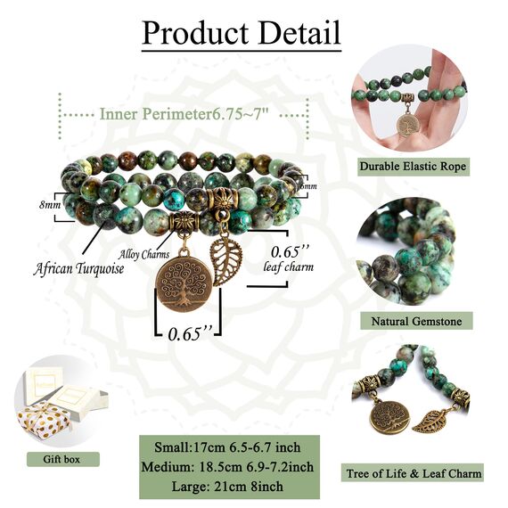 Farfume Chakra Armbänder für Frauen - Kristalle Armband Frauen natürliche Edelsteine Yoga Reiki - ein Satz von Doppel-Armbänder(Afrikanische Türkisperlen(Klein)