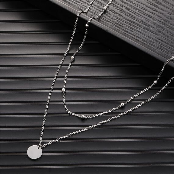 AFSTALR Damen Layered Kette Silber Plättchen Kette Doppel Multilayer Halskette mit Coin Runden Anhänger