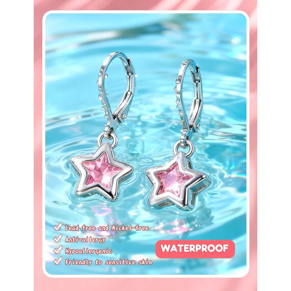 JeweBella 4Paar Ohrringe Hängend Mädchen Kinder Damen mit Zirkonia Ohrhänger Chirurgenstahl Hypoallergene mit Herz Blume Stern Schildkröte Knorpel Tragus Piercing Set Earrings