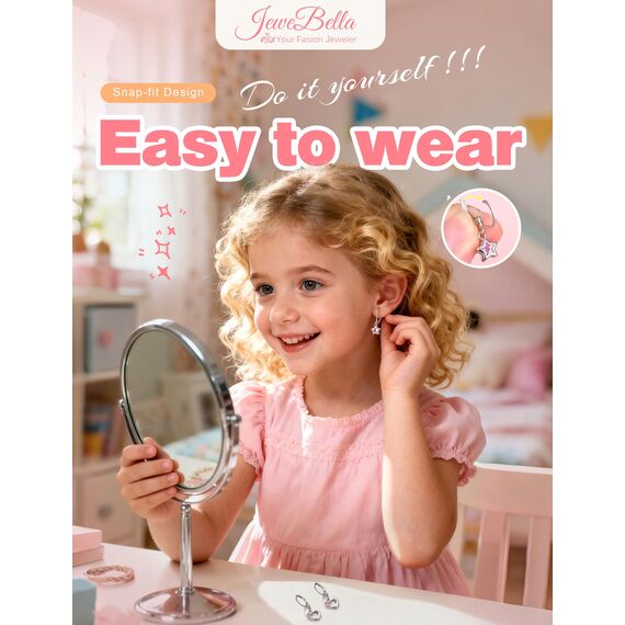 JeweBella 4Paar Ohrringe Hängend Mädchen Kinder Damen mit Zirkonia Ohrhänger Chirurgenstahl Hypoallergene mit Herz Blume Stern Schildkröte Knorpel Tragus Piercing Set Earrings