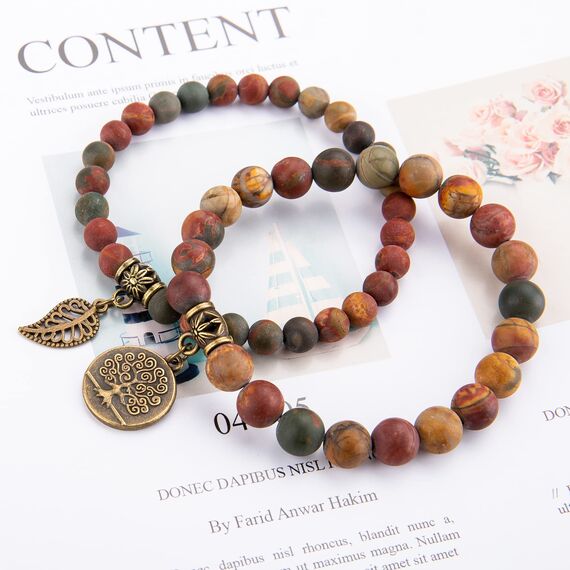 Farfume Chakra Armbänder für Frauen - Kristalle Armband Frauen natürliche Edelsteine Yoga Reiki - ein Satz von Doppel-Armbänder(Mehrfarbiger Picasso-Jaspis(Mittel)