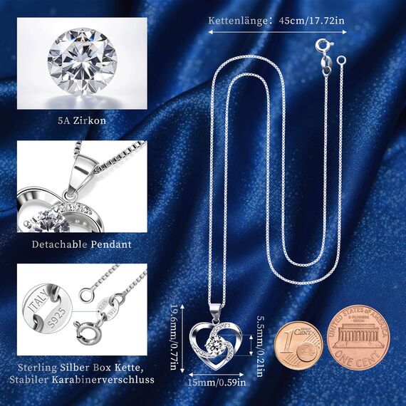B.Catcher Halskette Damen, Silber 925 Herzkette, Herz änhänger mit 5A Zirkonia, Eleganz ist zeitlos, Nickelfrei für Hypoallergen,Perfekt Geschenk zum Muttertag/Valentinstag/Geburtstag/oder Schulstart