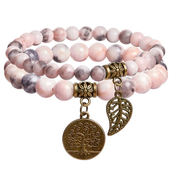 Farfume Chakra Armbänder für Frauen - Kristalle Armband Frauen natürliche Edelsteine Yoga Reiki - ein Satz von Doppel-Armbänder(Rose und Baum des Lebens(Groß)
