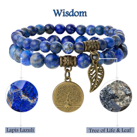 Farfume Chakra Armbänder für Frauen - Kristalle Armband Frauen Natürliche Edelsteine Yoga Reiki - Ein Satz von Doppel-Armbänder（Lapislazuli & Lebensbaum（Mittel）