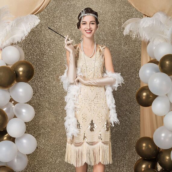 TSHAOUN Perlenkette weiß 150 cm 1920s Gatsby Kostüm Accessoires Lange Perle Halskette,Dame Weiße elegante künstliche Perlen-Halsketten -lange Strickjacke-Perlen-Ketten-Halskette (150 cm)