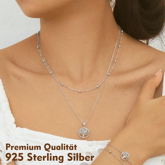 Lydreewam Lebensbaum Kette für Damen 925 Sterling Silber Baum des Lebens Doppel Layered Halskette mit Geschenkbox für Geburtstag Muttertag Weihnachten, verstellbar 40+5cm