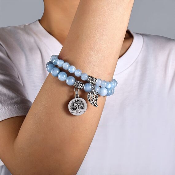 Farfume Chakra Armbänder für Frauen - Kristalle Armband Frauen natürliche Edelsteine Yoga Reiki - ein Satz von Doppel-Armbänder(Aquamarin(Klein)