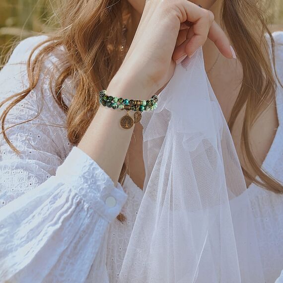 Farfume Chakra Armbänder für Frauen - Kristalle Armband Frauen natürliche Edelsteine Yoga Reiki - ein Satz von Doppel-Armbänder(Afrikanische Türkisperlen(Klein)