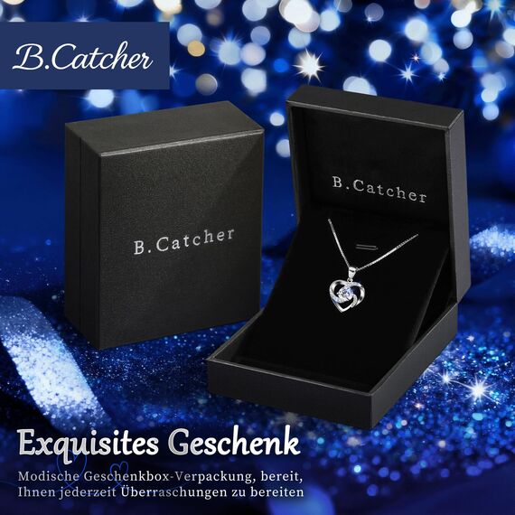 B.Catcher Halskette Damen, Silber 925 Herzkette, Herz änhänger mit 5A Zirkonia, Eleganz ist zeitlos, Nickelfrei für Hypoallergen,Perfekt Geschenk zum Muttertag/Valentinstag/Geburtstag/oder Schulstart