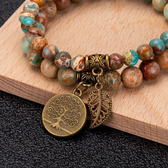 Farfume Chakra Armbänder für Frauen - Kristalle Armband Frauen natürliche Edelsteine Yoga Reiki - ein Satz von Doppel-Armbänder(Meeressediment(Mittel)