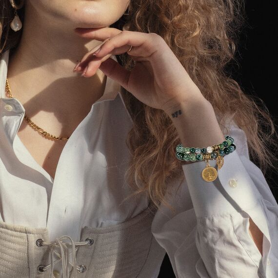 Farfume Chakra Armbänder für Frauen - Kristalle Armband Frauen natürliche Edelsteine Yoga Reiki - ein Satz von Doppel-Armbänder(Moosachat(Groß)