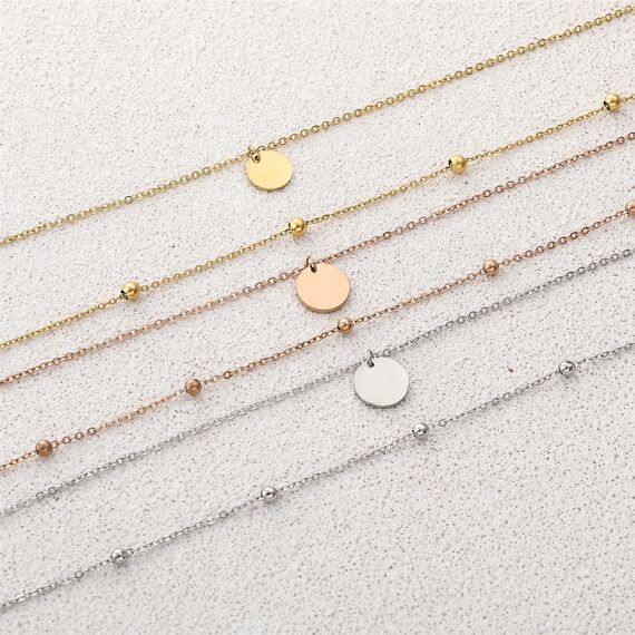 AFSTALR Damen Layered Kette Silber Plättchen Kette Doppel Multilayer Halskette mit Coin Runden Anhänger