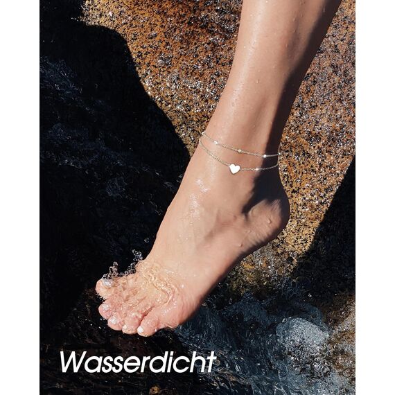 YADOCA Silber Fußkettchen für Damen Verstellbare Herz Doppelte Fussketten Strand Fußschmuck Geschenke für Frauen Teenager Mädchen (Inklusive Geschenkbox)