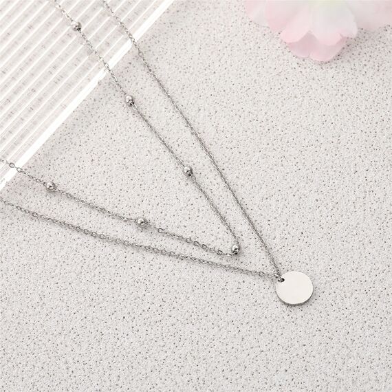AFSTALR Damen Layered Kette Silber Plättchen Kette Doppel Multilayer Halskette mit Coin Runden Anhänger