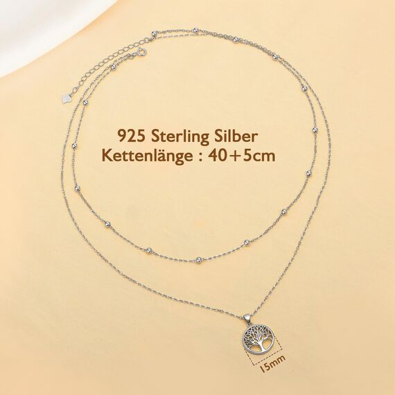 Lydreewam Lebensbaum Kette für Damen 925 Sterling Silber Baum des Lebens Doppel Layered Halskette mit Geschenkbox für Geburtstag Muttertag Weihnachten, verstellbar 40+5cm